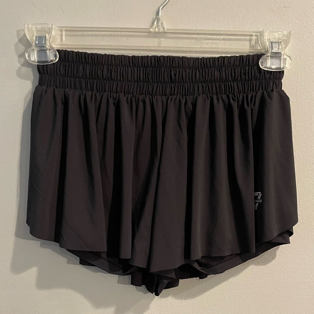 Luogongzi Black Flowy Fitness Shorts Size Medium